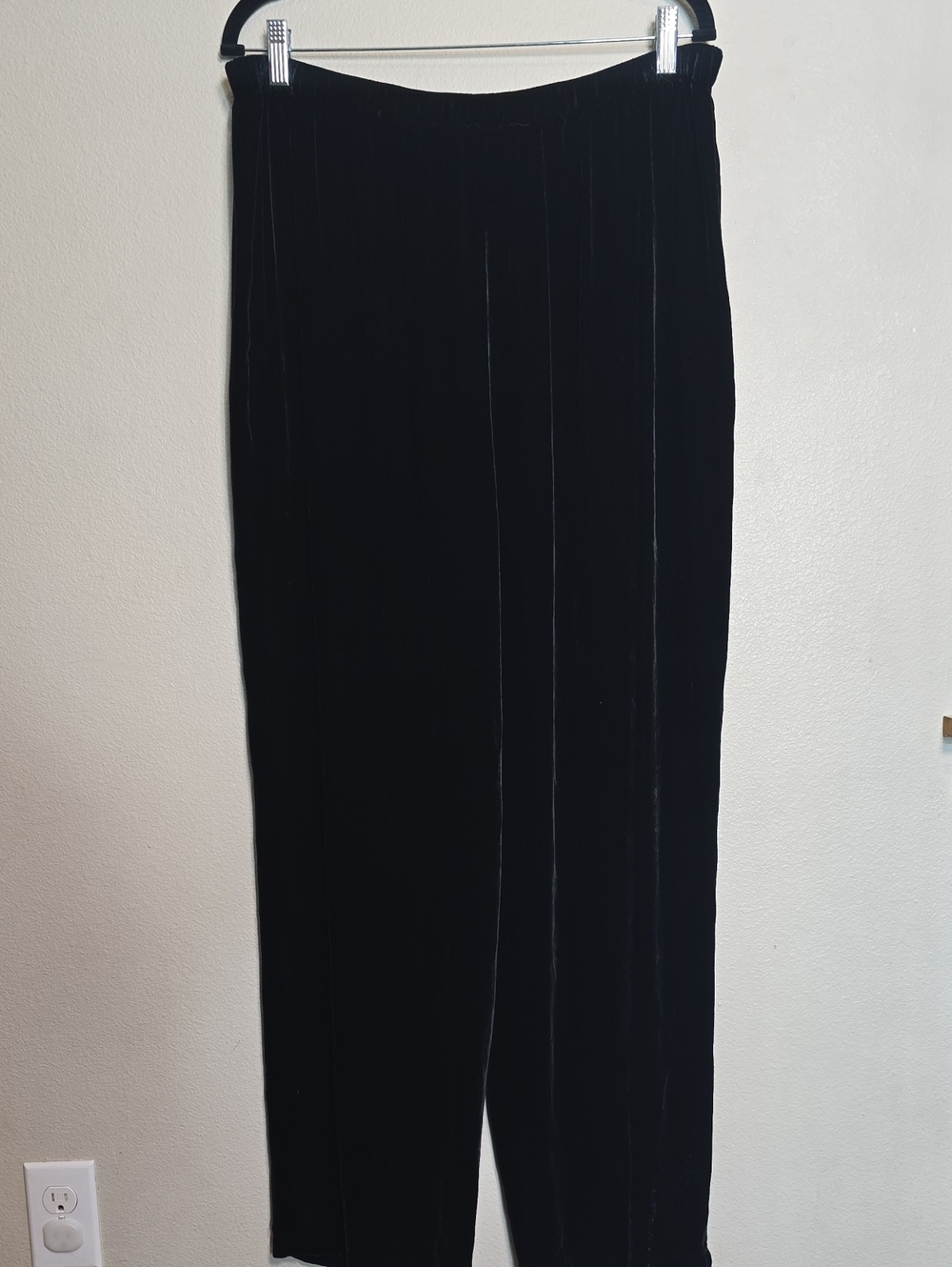 Eileen Fisher Classic Black Velvet Pull On Pants Elastic Waist Band Size Large
